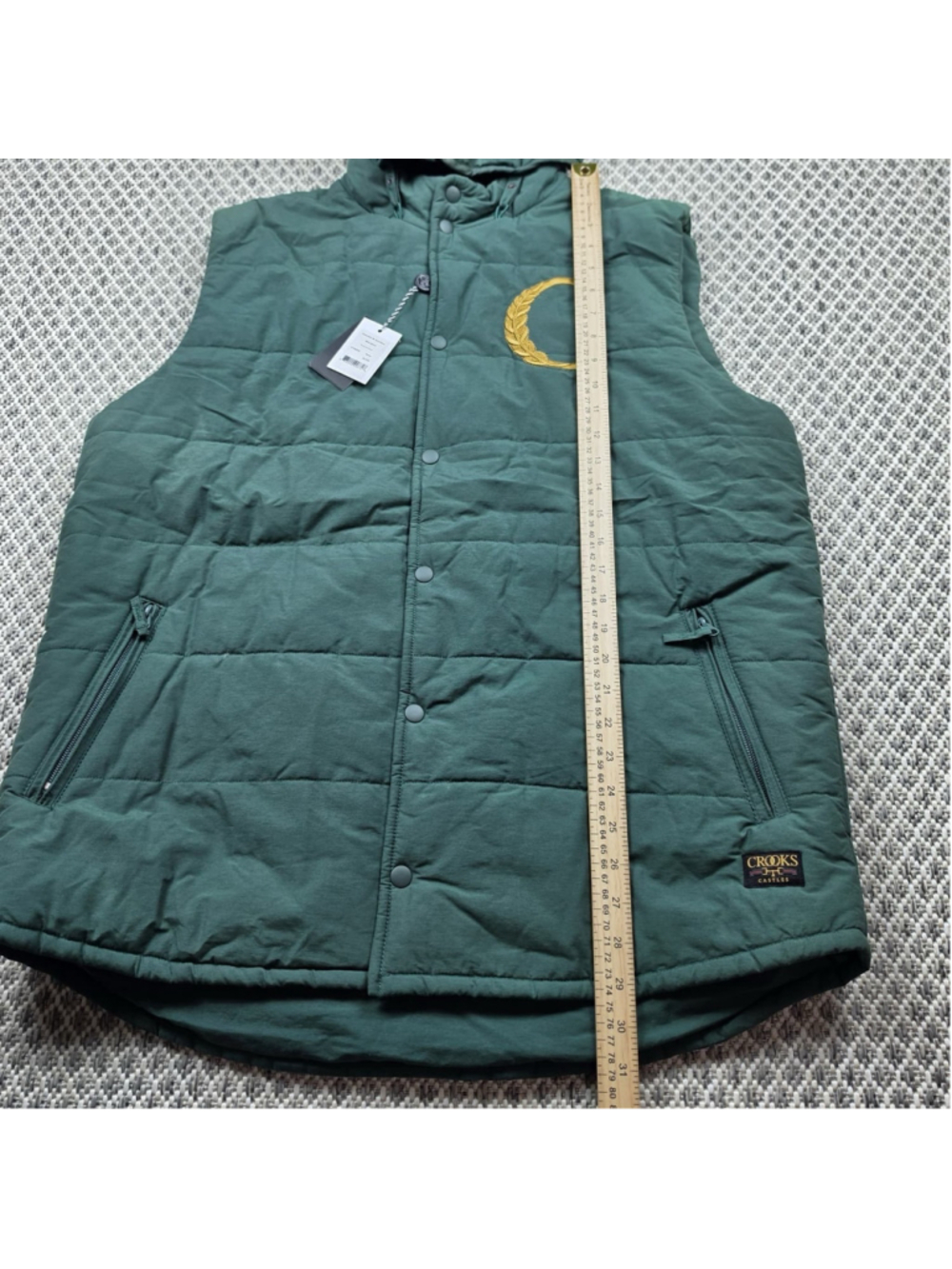 NWT Crooks & Castles Y2K Quilted Hooded Puffer Vest Green XL Streetwear - Picture 14 of 15